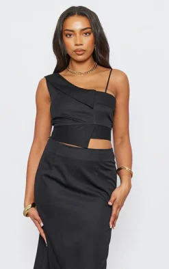 Tall Black One Strap Detail Crop Top