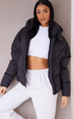 Tall Black Oversized Curved Panel Wadded Puffer Jacket