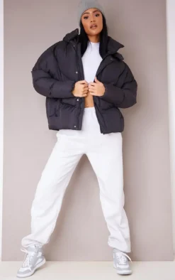 Tall Black Oversized Curved Panel Wadded Puffer Jacket