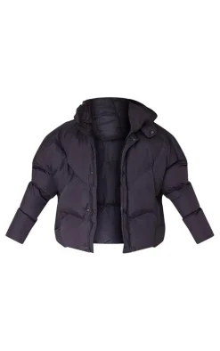 Tall Black Oversized Curved Panel Wadded Puffer Jacket