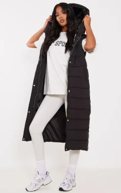 Tall Black Panel Padded Longline Vest