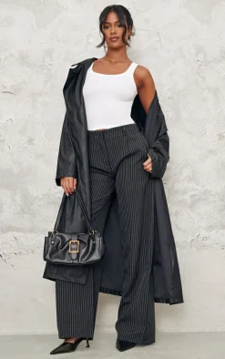 Tall Black Pinstripe Tailored Wide Leg Pants