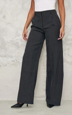 Tall Black Pinstripe Tailored Wide Leg Pants