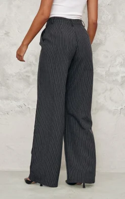 Tall Black Pinstripe Tailored Wide Leg Pants