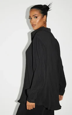 Tall Black Plisse Oversized Shirt