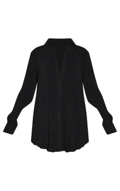Tall Black Plisse Oversized Shirt