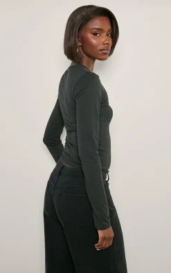 Tall Black Premium Cotton Long Sleeve Fitted T-shirt