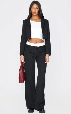 Tall Black Premium Woven Double Waistband Tailored Pant