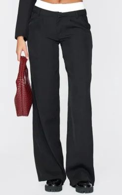 Tall Black Premium Woven Double Waistband Tailored Pant