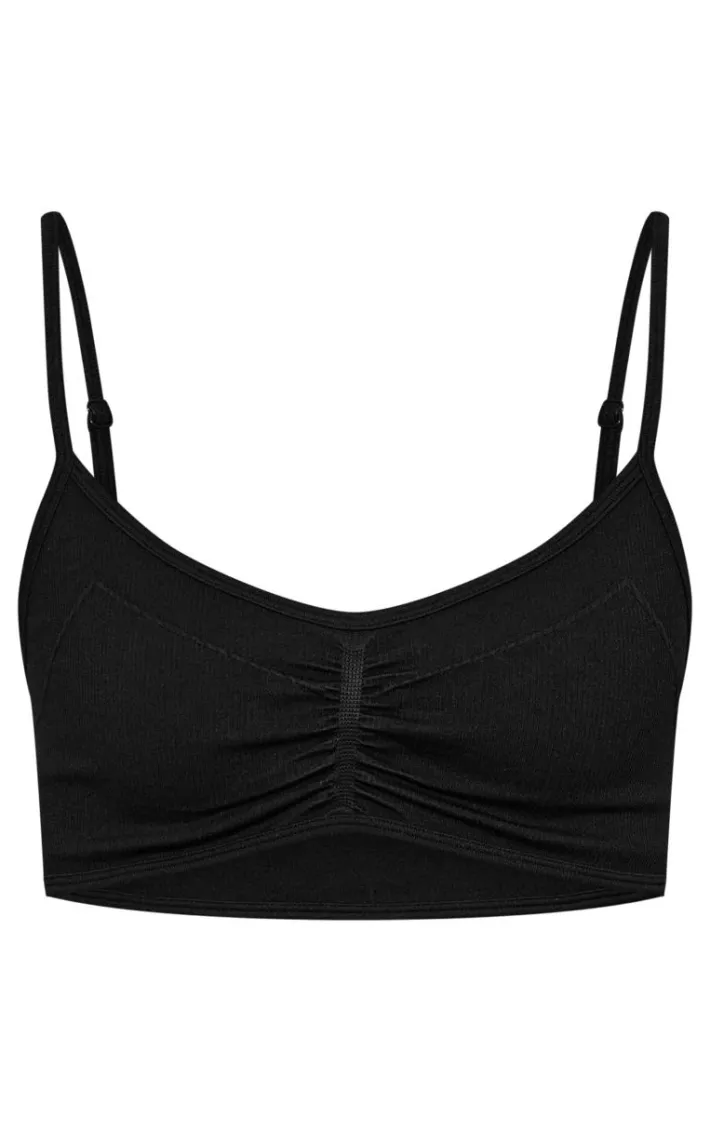 Tall Black Ruched Detail Snatched Rib Bralette