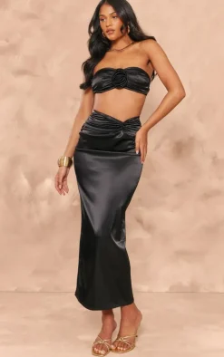 Tall Black Satin Midaxi Skirt