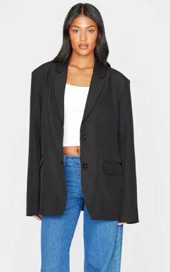 Tall Black Seam Detail Structured Oversized Blazer