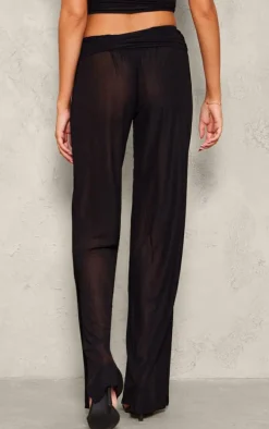 Tall Black Semi Sheer Foldover Wide Leg Pants