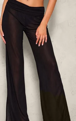 Tall Black Semi Sheer Foldover Wide Leg Pants