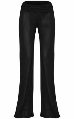 Tall Black Semi Sheer Foldover Wide Leg Pants