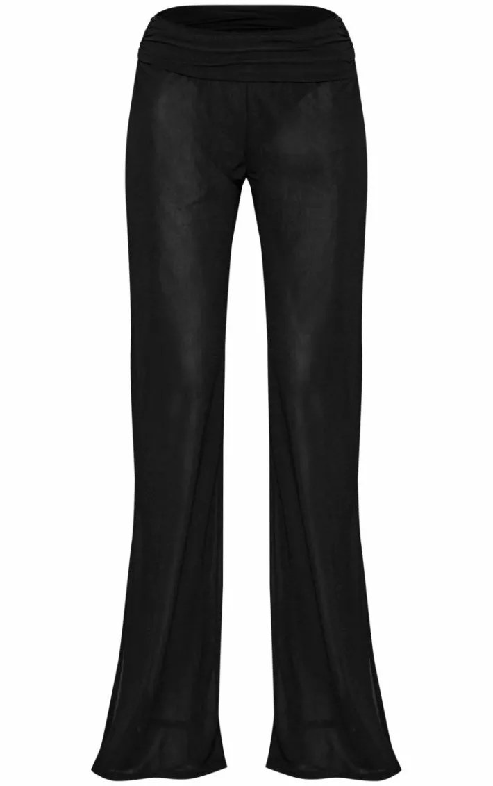 Tall Black Semi Sheer Foldover Wide Leg Pants