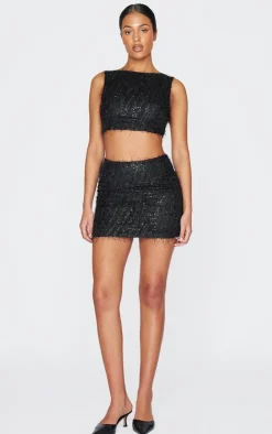 Tall Black Sequin Detail Mini Skirt