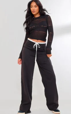 Tall Black Sheer Knit Long Sleeve Top