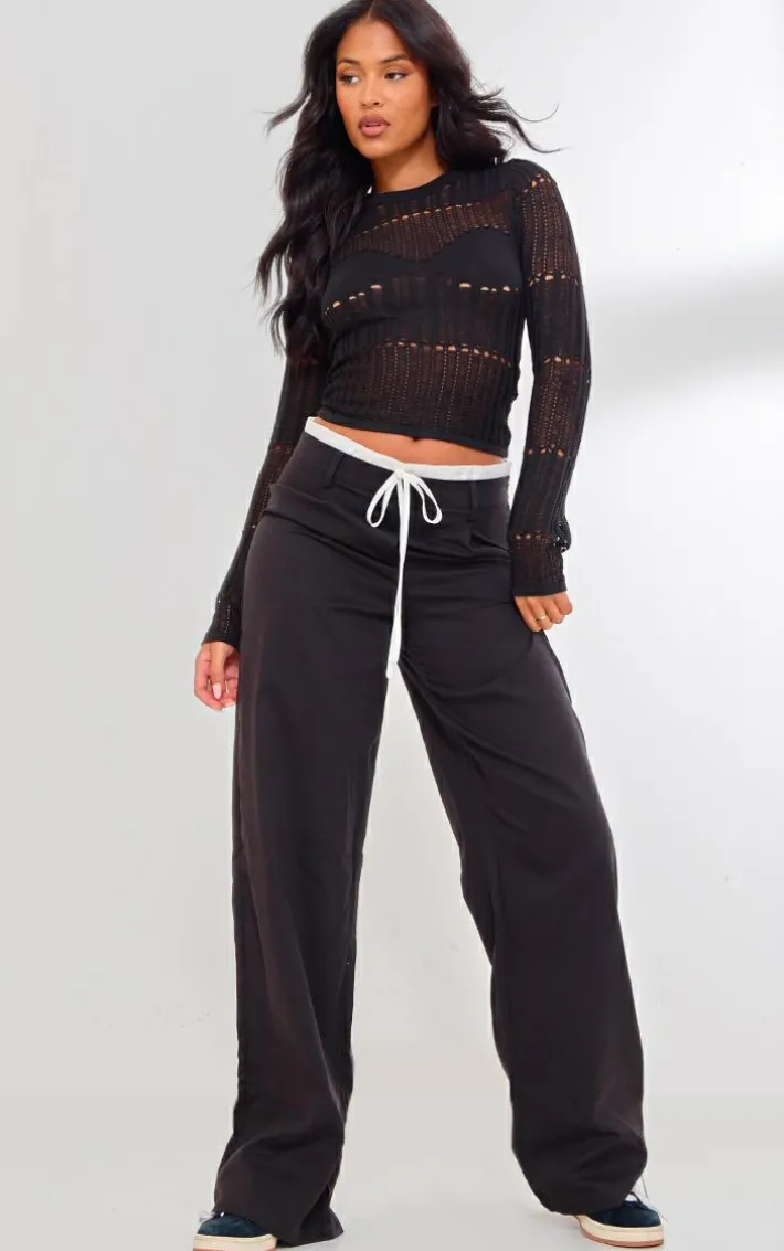 Tall Black Sheer Knit Long Sleeve Top