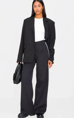 Tall Black Side Stripe Tailored Wide Leg Pants