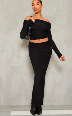 Tall Black Slinky Ruched Midaxi Skirt