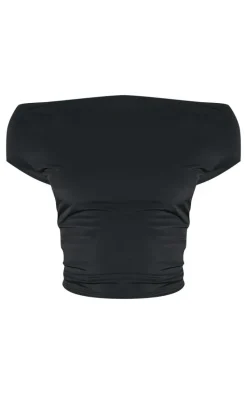 Tall Black Slinky Sleeveless Off The Shoulder Top