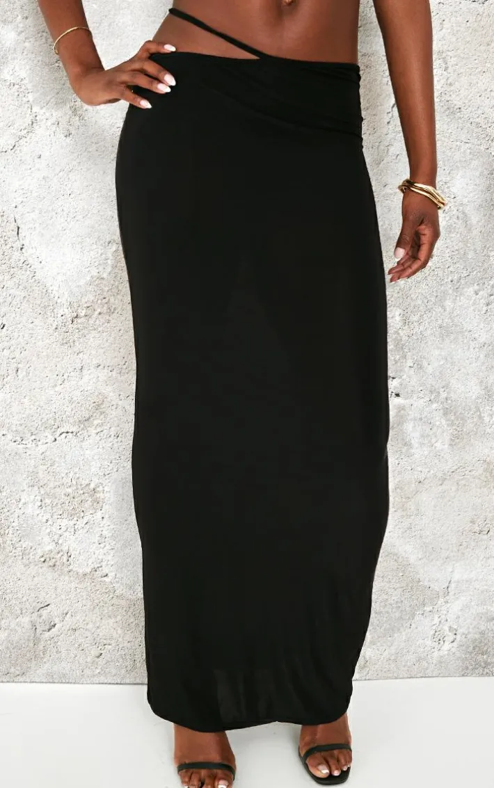 Tall Black Slinky Strap Cut Out Maxi Skirt
