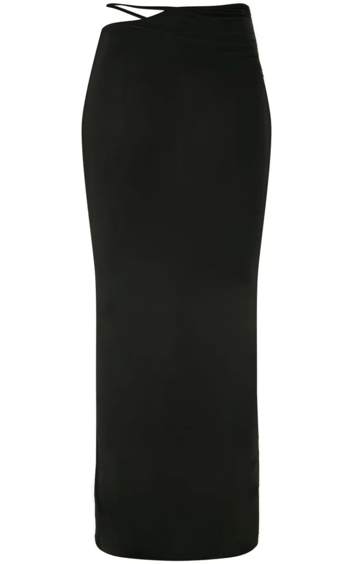 Tall Black Slinky Strap Cut Out Maxi Skirt