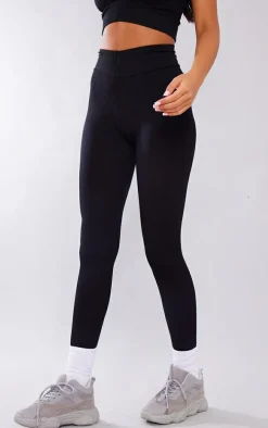 Tall Black Snatched Ribbed High Waisted Leggings