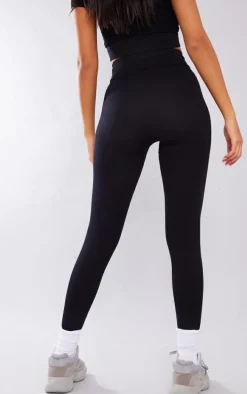 Tall Black Snatched Ribbed High Waisted Leggings