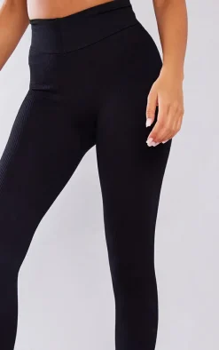 Tall Black Snatched Ribbed High Waisted Leggings