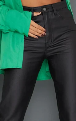 Tall Black Split Hem High Waist Coated Jeans