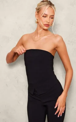 Tall Black Stretch Woven Bandeau Top