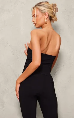 Tall Black Stretch Woven Bandeau Top