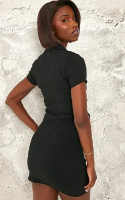 Tall Black Stretch Woven Tie Front Top