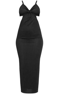 Tall Black Textured Cut Out Detail Midaxi Dress