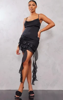 Tall Black Textured Frill Mini Dress