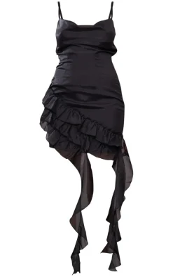 Tall Black Textured Frill Mini Dress