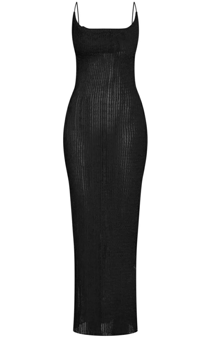 Tall Black Textured Strappy Maxi Dress