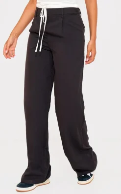 Tall Black Woven Double Waistband Tailored Pants