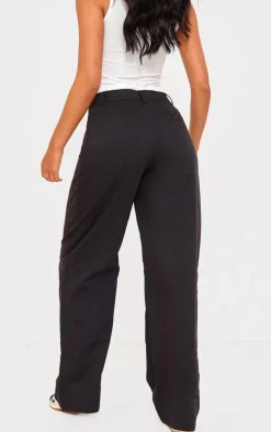 Tall Black Woven Double Waistband Tailored Pants