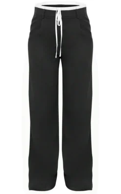Tall Black Woven Double Waistband Tailored Pants