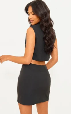 Tall Black Zip Up Sleeveless Crop Top
