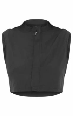 Tall Black Zip Up Sleeveless Crop Top