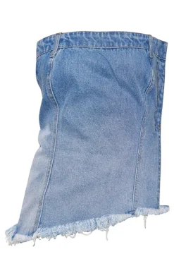 Tall Blue Bandeau Ombre Denim Asymmetric Hem Top