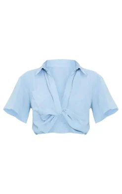 Tall Blue Grey Linen Look Collar Twist Romper