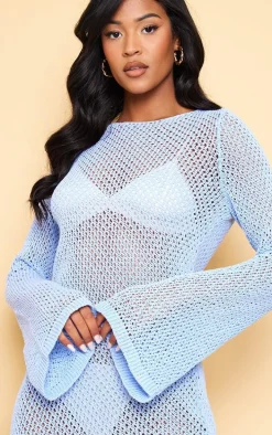 Tall Blue Long Sleeve Knitted Mini Dress