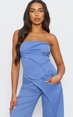 Tall Blue Tailored Buckle Detail Bandeau Top