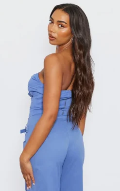 Tall Blue Tailored Buckle Detail Bandeau Top