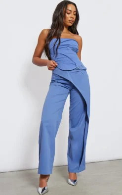 Tall Blue Tailored Buckle Detail Bandeau Top